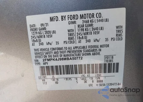 2021 Ford Edge Sel z USA, uszkodzony, nr VIN 2FMPK4J98MBA50772